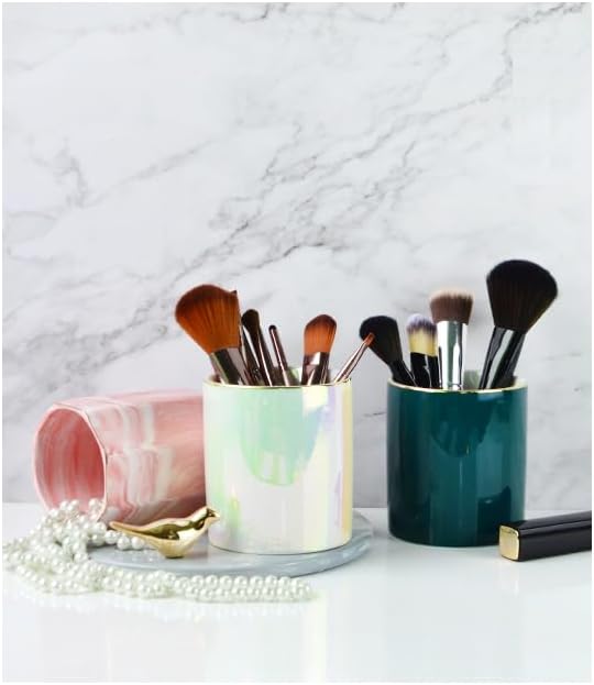 Ceramic Iridescent Pen Holder for Girls and Woman Durable Desk Organizer & paper clip for Office, Classroom, Home
