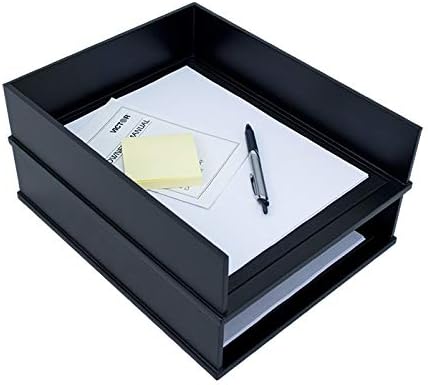Victor 1142-5 Midnight Black Collection Front Load Letter Tray, Matte Black Paint with Faux Leather Tray Pad for a Professional Look