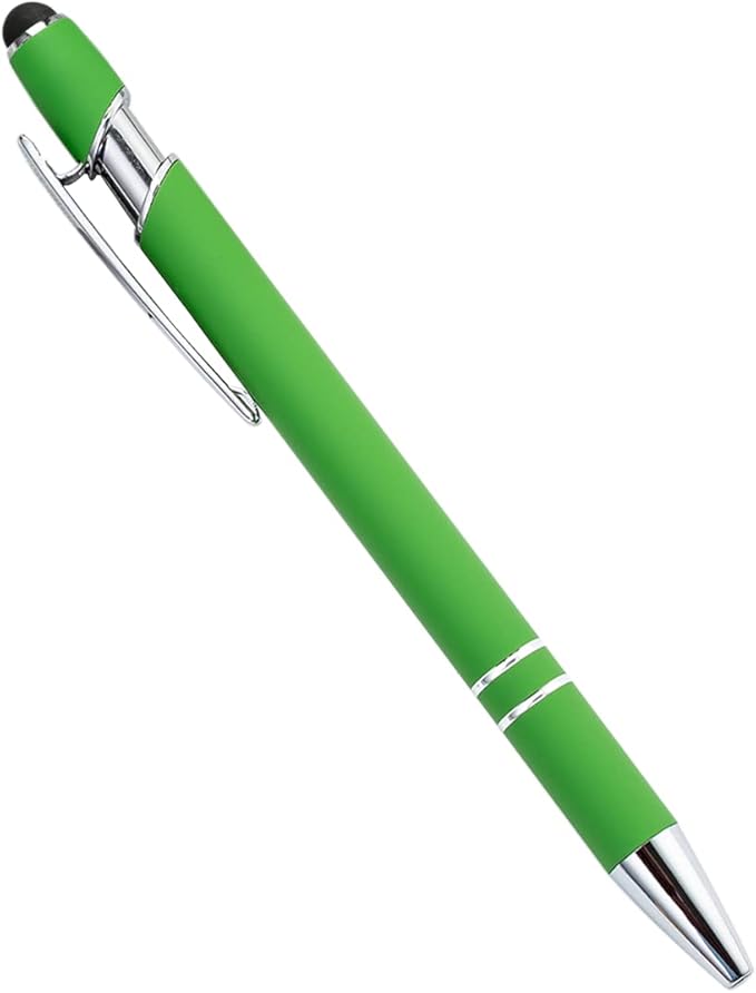 PASISIBICK 12 Pieces Green Ballpoint Pen with Stylus Tip, 2 in 1 Stylus Stylish Pen, Metal Stylus Pen for Touch Screens, Black Ink, 1.0 mm Medium Point.(12 PCS Green)
