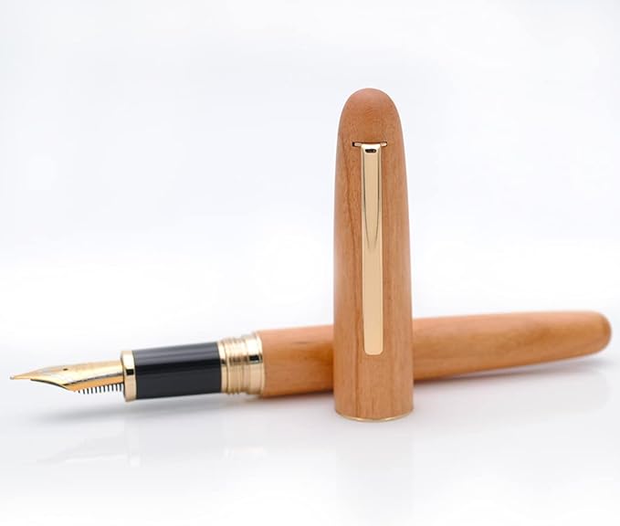JINHAO 9036 Natural Wood Fountain Pen Handmade Ink Pen (Fine Nib 0.5mm, Cherry Wood)