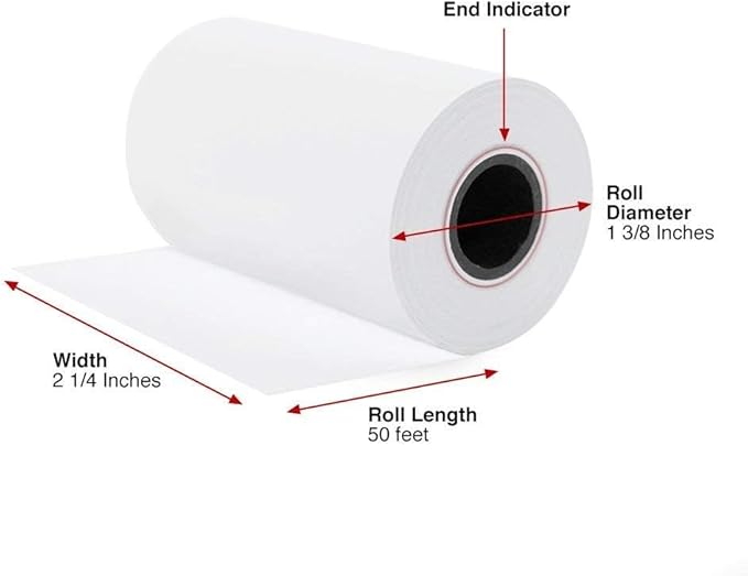 Thermal Paper 2 1/4 inch x 50 feet, Cash Register POS Receipt Paper for Credit Card Machine (50 Rolls)