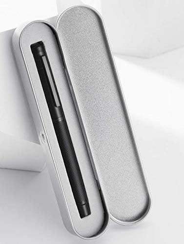 Brushed Black Forest Fude Pen, Bent Nib Calligraphy Fountain Pen (Fine to Broad) with Converter and Metal Box Set by Asvine