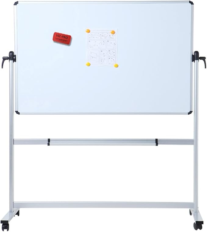 VIZ-PRO Double-Sided Magnetic Mobile Whiteboard,60 x 48 Inches Aluminum Frame & Stand