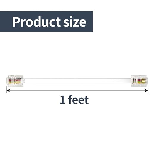 Phone Cable 1 Foot Short Telephone Line Cord with RJ11 6P4C Connectors for Landline Phone, Fax Machine and Modem, for Both in-Wall and Out-Wall Using, White, 2 Pack, AV04222