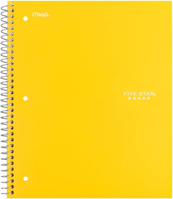 Five Star Spiral Notebook + Study App, 5 Subject, Wide Ruled Paper, Fights Ink Bleed, Water Resistant Cover, 8" x 10-1/2", 200 Sheets, Harvest Yellow (73469)