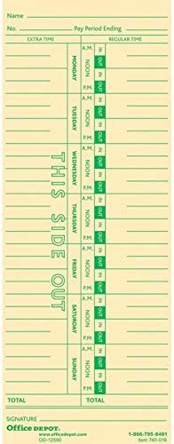 Office Depot Time Cards, Weekly, Monday-Sunday Format, 1-Sided, 3 3/8in. x 8 7/8in., Manila, Pack Of 100, GB-740016