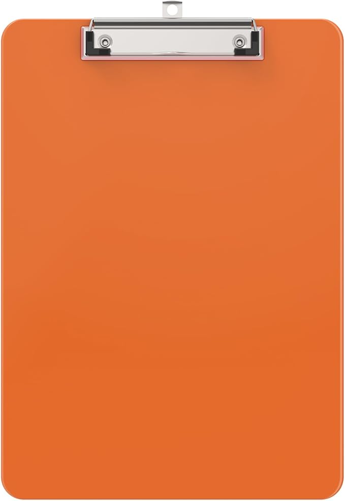 Plastic Clipboards, A4 Orange Clip Board 8.5x11 for Classroom, Students, Kid, Woman, Size 9" x 12.5" with Low Profile Clip, Office & School Supply
