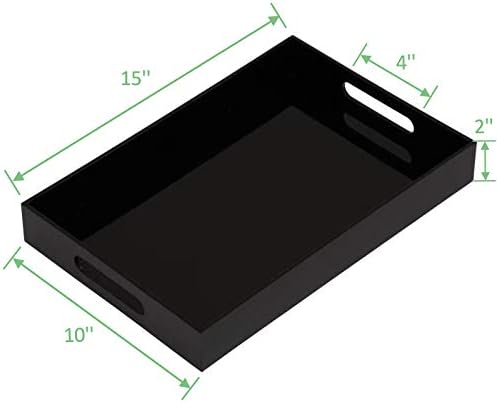 Glossy Black Sturdy Acrylic Serving Tray with Handles - 10x15 Inch, Coffee, Appetizer, Breakfast Tray - Butler, Kitchen to Vanity Table, Decorative