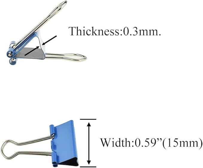 HAHIYO Binder Clips Paper Clamps Spring Steel Sturdy Mini 0.59 inches Width 0.18 Inch Capacity No Sharp Edges Heavy Duty Tight Grip Reusable Color Metal Bright Finish for Home Office School 100 Pack