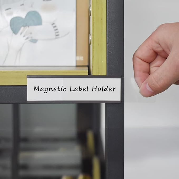 C Channel Magentic Label Holders 0.5x3 Inch with Paper Inserts and Clear Plastic Protectors,Magnetic Data Card Holders File Cabinet Labels,Pack of 50