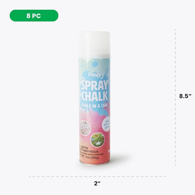 Boley 8-Pack Spray Chalk, 7 oz Each - Red, White, Blue, and Silver Colors – Patriotic American Flag Outdoor Chalk for Sidewalk, Pavement, & Grass – Fun Washable Art for Kids, Celebrations, and Events
