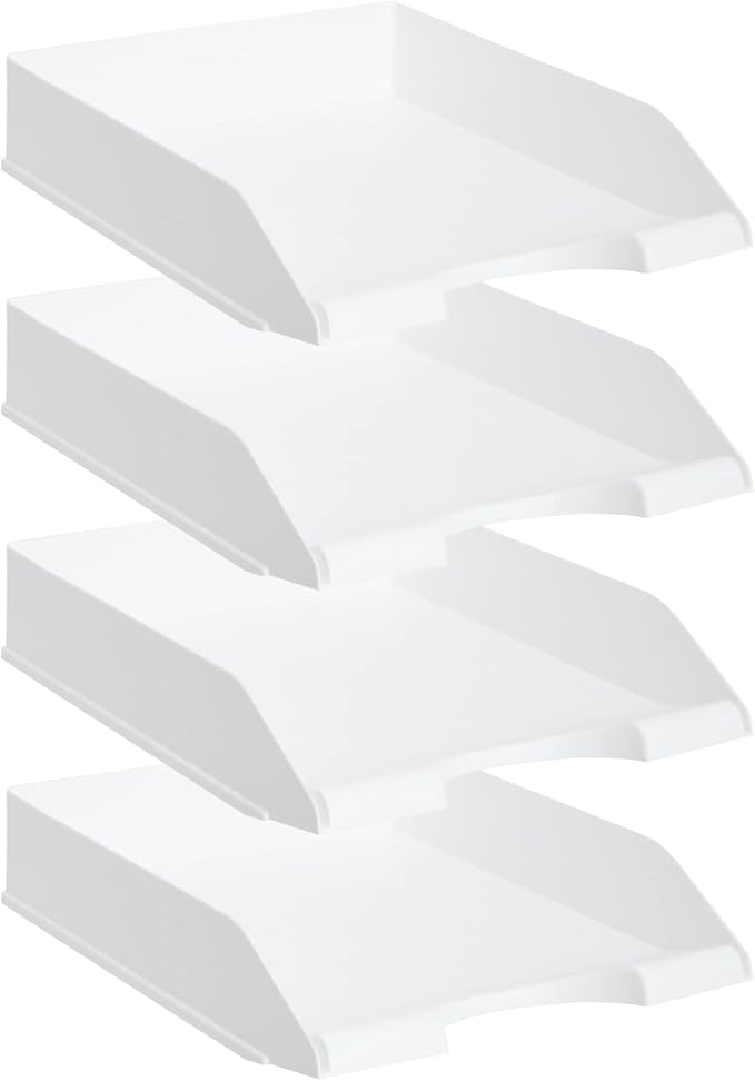 Stockroom Plus Paper Trays for Classroom - 4 Pack, White, 10 x 13.5 x 2.5 in - Desk Organizer Stacking Trays for Classroom Organization & Office Document Storage