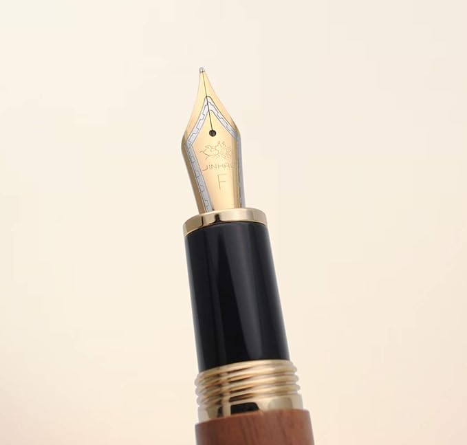 JINHAO 9056 Natural Wood Fountain Pen Handmade Ink Pen (Peach Wood, Fine Nib 0.5mm)