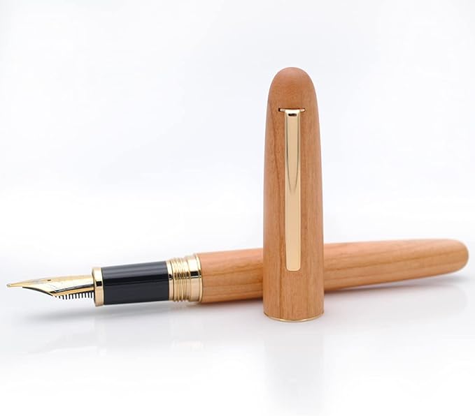 JINHAO 9036 Natural Wood Fountain Pen Handmade Ink Pen (Medium Nib 0.7mm, Cherry Wood)