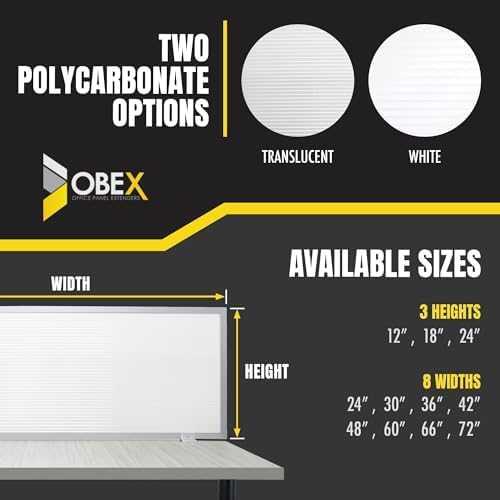 OBEX Polycarbonate Office Desk Mounted Privacy Screen Adjustable Table Top Panel Divider, Universal Aluminum Bracket-USA Made, 24" x 60", White