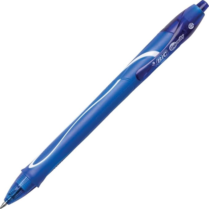 BIC Gelocity Quick Dry Blue Gel Pens, Medium Point (0.7mm), 12-Count Pack, Retractable Gel Pens With Comfortable Full Grip