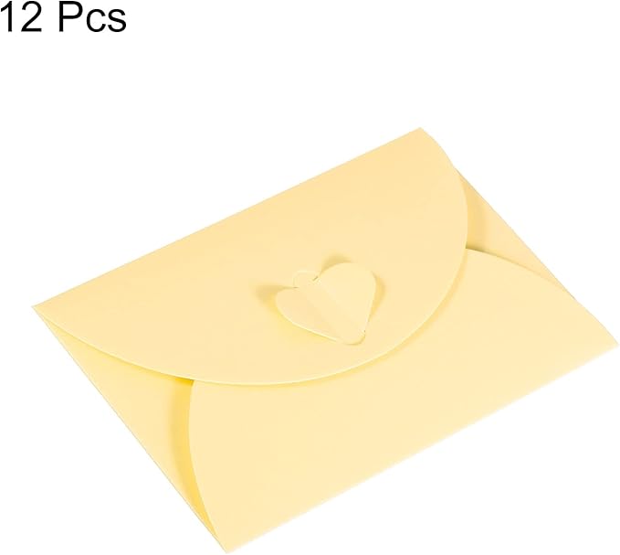 PATIKIL Gift Card Envelopes, 12 Pack Heart Shaped Clasp Small Gift Cards Holder Mini Envelope for Birthdays Weddings, Beige
