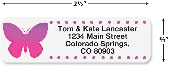 Watercolor Butterflies Rolled Personalized Return Address Mailing Labels with Dispenser, Set of 500, 5 Designs, Small ¾ x 2½ Inch Size, Custom Self-Adhesive Sticker Roll, by Colorful Images