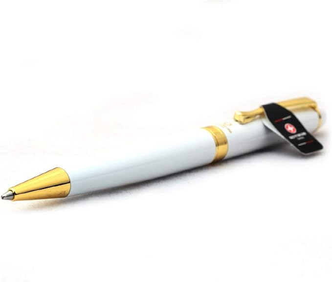 Free Engraving - Personalized Expert Ballpoint Pen, Medium Point, Roller pens, Groomsmen Gift, Free Custom Engraved Gifts for Men, Women (White)