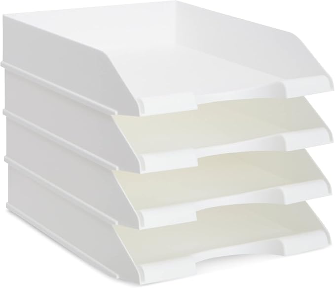 Stockroom Plus Paper Trays for Classroom - 4 Pack, White, 10 x 13.5 x 2.5 in - Desk Organizer Stacking Trays for Classroom Organization & Office Document Storage