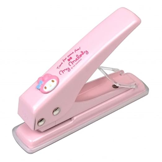 LENITH Animal Character Mymelody One Hole Punch, Hole Puncher, Low Force, 16 Sheet Punch Capacity Pink Rabbit