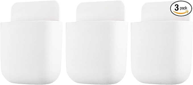 3 Pcs Remote Control Holder, Wall Mount Pen Holder Hole-Free Self Adhesive Phone Charging Organizer Pencil Storage Containers for Home Office School Supply Orgaizer (White