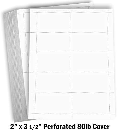Hamilco Blank Business Cards Card Stock Paper – White Mini Note Index Perforated Cardstock for Printer – Heavy Weight 80 lb 3 1/2 x 2" – 100 Sheets 1000 Cards