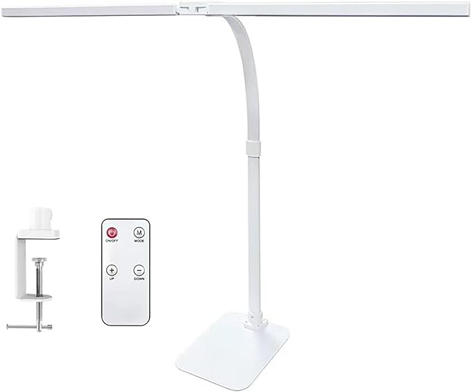 Double Head LED Desk Lamp with Anti-Glare Cover Tall Desk Lamps for Home Office 24W Brightest Computer Desk Light Office Lamp for Workbench Drafting Architect Study Reading with Clamp and Base