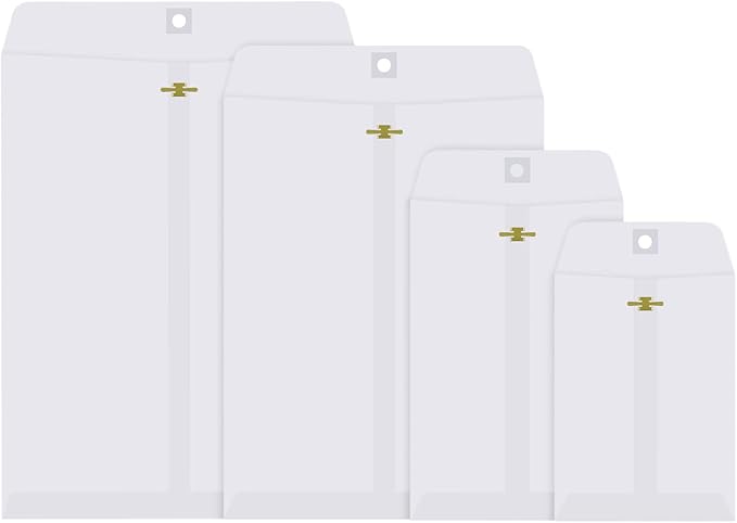 Frienda 4 Sizes Clasp Envelopes Kraft Paper Catalog Clasp Envelope with Closure for Filing, Storing or Mailing Documents, 50 Pieces(5 x 7 In, 6 x 9 In, 9 x 12 In, 10 x 13 In,White)