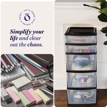 HOMZ 2-Pack 5-Drawer Storage Unit, Home & Office Plastic Organizer, Black Frame