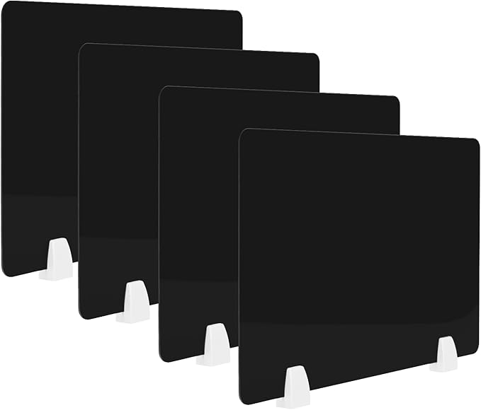 4PCS Desk Dividers Office Partitions, Privacy Desk Panel Protective Sneeze Guard, Acrylic Plexiglass Shield with Clamps for Offices Schools Call Centers - 23.6”L X15.8”W（Black）