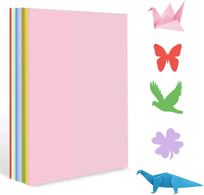A4 Origami Paper Colorful 100 Sheets, 8.27×11.7 inch Double Sided Color Easy Fold Big Origami Paper A4 Colored Copy Papers Thin 70gsm for Beginners, DIY handwork Art Craft Projects (210 x 297 mm)