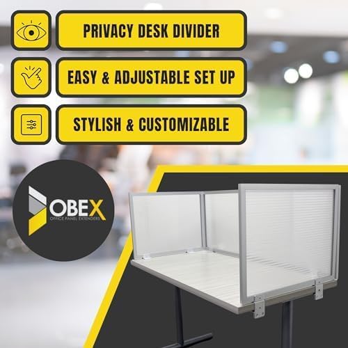 OBEX Polycarbonate Office Desk Mounted Privacy Screen Adjustable Table Top Panel Divider, Universal Aluminum Bracket-USA Made, 18" x 66", Translucent