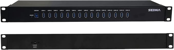 SEDNA - 15 Port USB 3.1 Gen I Hub ( 5Gbps ) - 19 Inch 1U Rack Mount ( 5V10A AC/DC Adapter ), Black