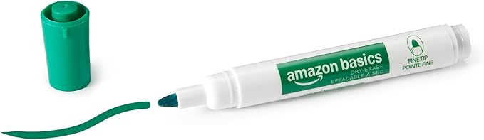 Amazon Basics Low-Odor Dry Erase Whiteboard Markers, Fine Tip, 4 Assorted Colors, 36 Count