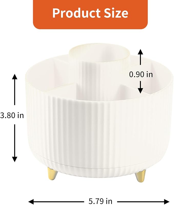 Desk Pen Holder, 5 Slot 360 Rotating Pen Organizer for Desk, Desktop Storage Stationery Supplies Organizer, Cute Pencil Cup Pot for Office, School, Home, Art Supply, Beige