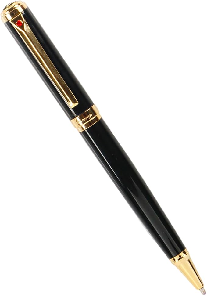 Stunning Ballpoint Pen with 24K Gold Trim, Switzerland Tip Point with Refills, Luxury Ball Point Pen Gift Set for Men Women, Nice Writing Pens for Drawing Chirtmas Black