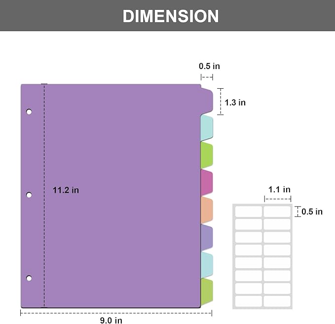 HABGP 16Pcs/2 Set Binder Dividers with Tabs, 8 Color Tab for 3 Ring Binder Dividers, Page Folder Dividers for 3 Ring Binder Sheet Paper Protectors, Plastic Tabbed File Dividers with Tabs
