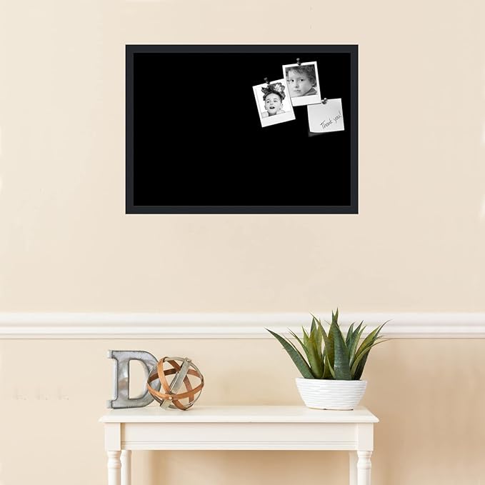 PinPix 27x19 Inch Cork Bulletin Board. This Decorative Framed Pin Board Comes with Solid Black Design and a Satin Black Frame. Ideal for Home Office Decor or Message Board (PinPix-622)