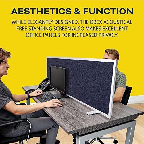 OBEX Acoustical Free Standing Privacy Screen, Cubicle Accessories Desk Privacy Panel, Desk Dividers for Office, Office Furniture Partitions Portable Sound Proof Dividers, 24" x 72", Slate