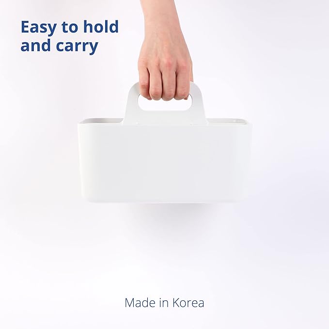 BLUE GINKGO Stackable Organizer Caddy – Korean-Made Portable Tote for Bathroom, Office, Crafts, or School Supplies (Rectangle, White)
