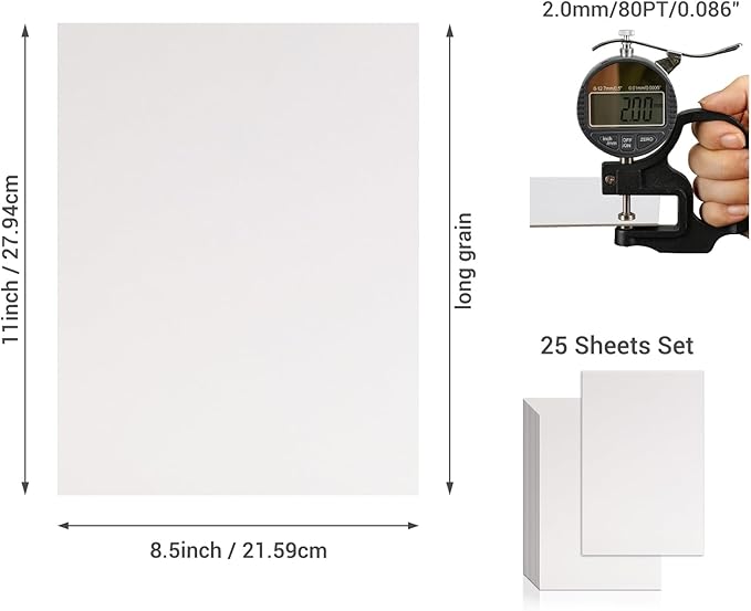 25 Pcs Book Board, Binder Board, Cover Board, Heavy Duty Chipboard for Book Binding, DIY Cardboard (White, 8.5 x 11 Inch 80PT)