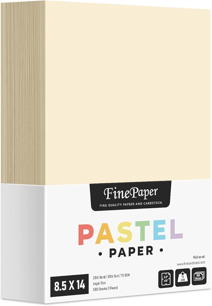 Cream - Pastel Color Paper 20lb. Size 8.5 X 14 Legal/Menu Size - 500 Per Pack