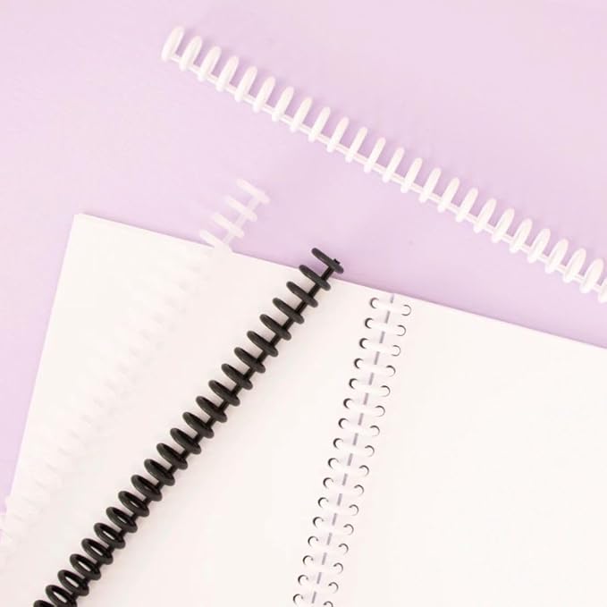 Craftelier - Click Binding Spines 3:1 Pitch - Black, White & Clear - Easy Zip Binding - Reusable, Trimmable Coils for Up to 85 Sheets -12 mm. (0.47") Diameter - 6-Pack for A4 to A7 and US Letter Sizes