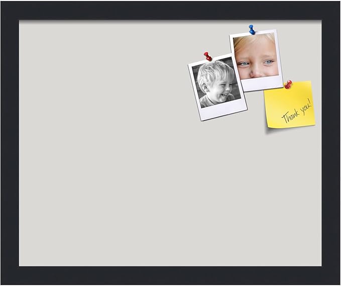 PinPix 16x13 Inch Cork Bulletin Board. This Decorative Framed Pin Board Comes with Light Stone Design and a Satin Black Frame. Ideal for Home Office Decor or Message Board (PinPix-1809)