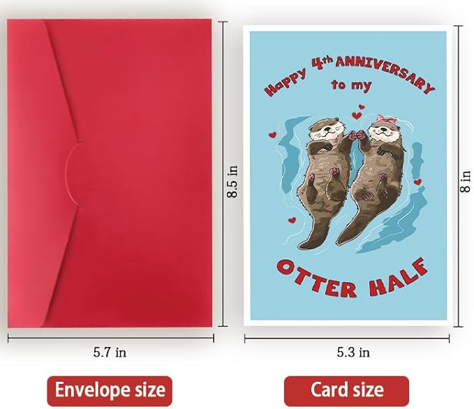 Happy 4th Anniversary Card Gift for Husband,Wife,Romantic Fourth Anniversary Card for Boyfriend or Girlfriend,Lovely Four Year Wedding Anniversary Card for Women Men Him Her