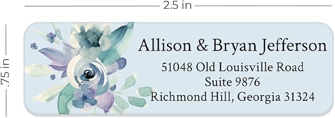 Blue Watercolor Floral Rolled Address Labels / 500 Personalized Return Address Labels/Designer Address Stickers in Elegant Plastic Dispenser