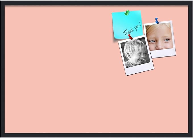 PinPix 40x28 Inch Cork Bulletin Board. This Decorative Framed Pin Board Comes with Pink Pastel Design and a Satin Black Frame. Ideal for Home Office Decor or Message Board (PinPix-1813)
