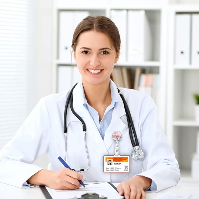 Retractable ID Badge Holder Nurse Badge Reels with Clip Name Card Holders for Office Worker Doctor Nurse (Marble 4-1)