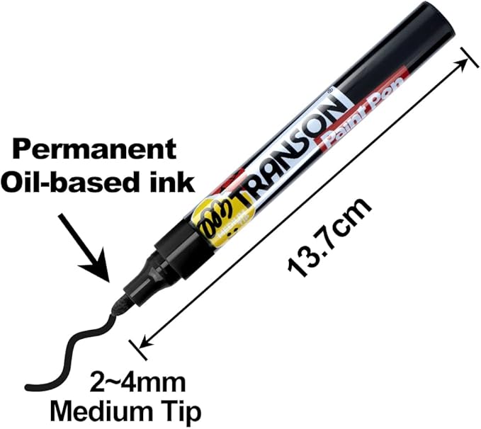 TRANSON Black and White Paint Markers for Fabric Rock Craft Diy Painting Medium Tip Oil Based Waterproof